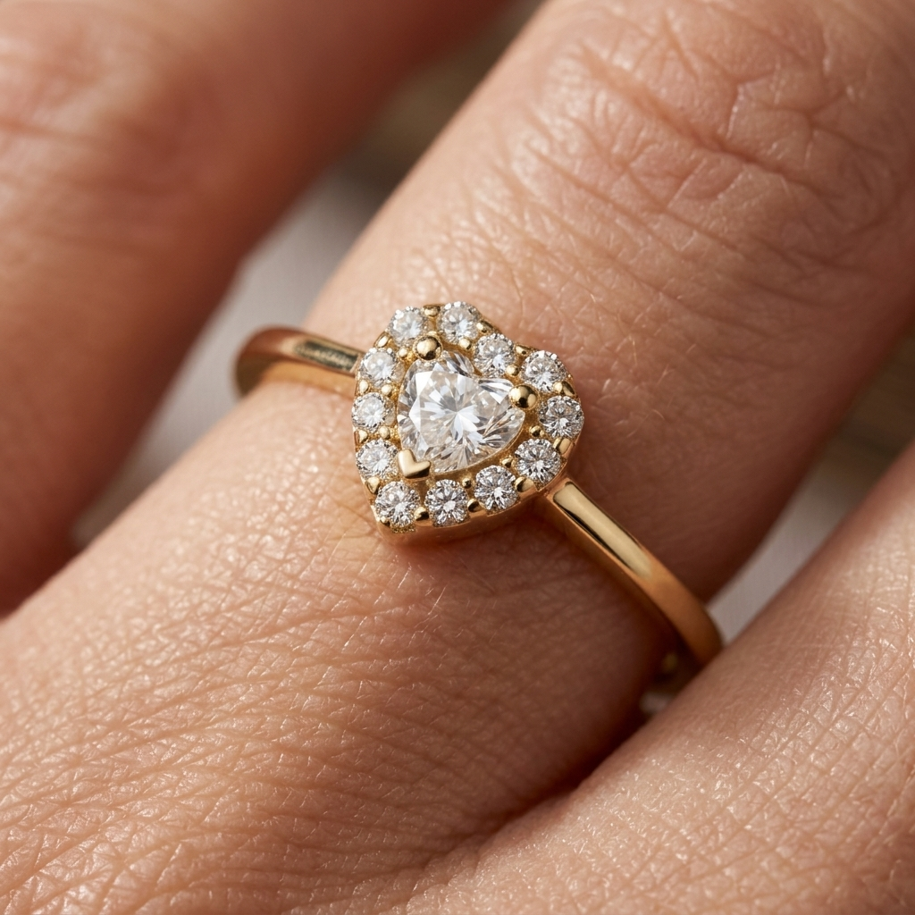 Damenring Herz Zirkonia Gold 333, getragen