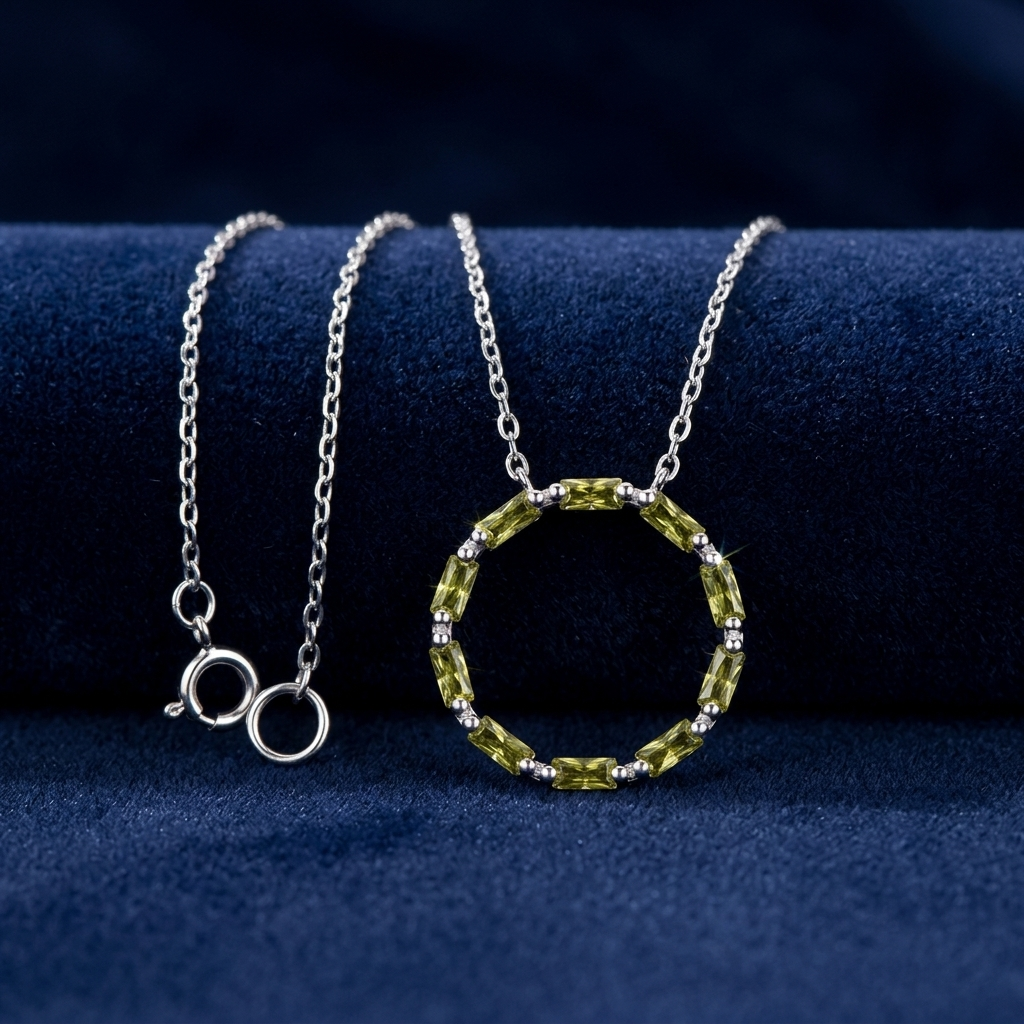 Collier Kreis Baguette olivgrün