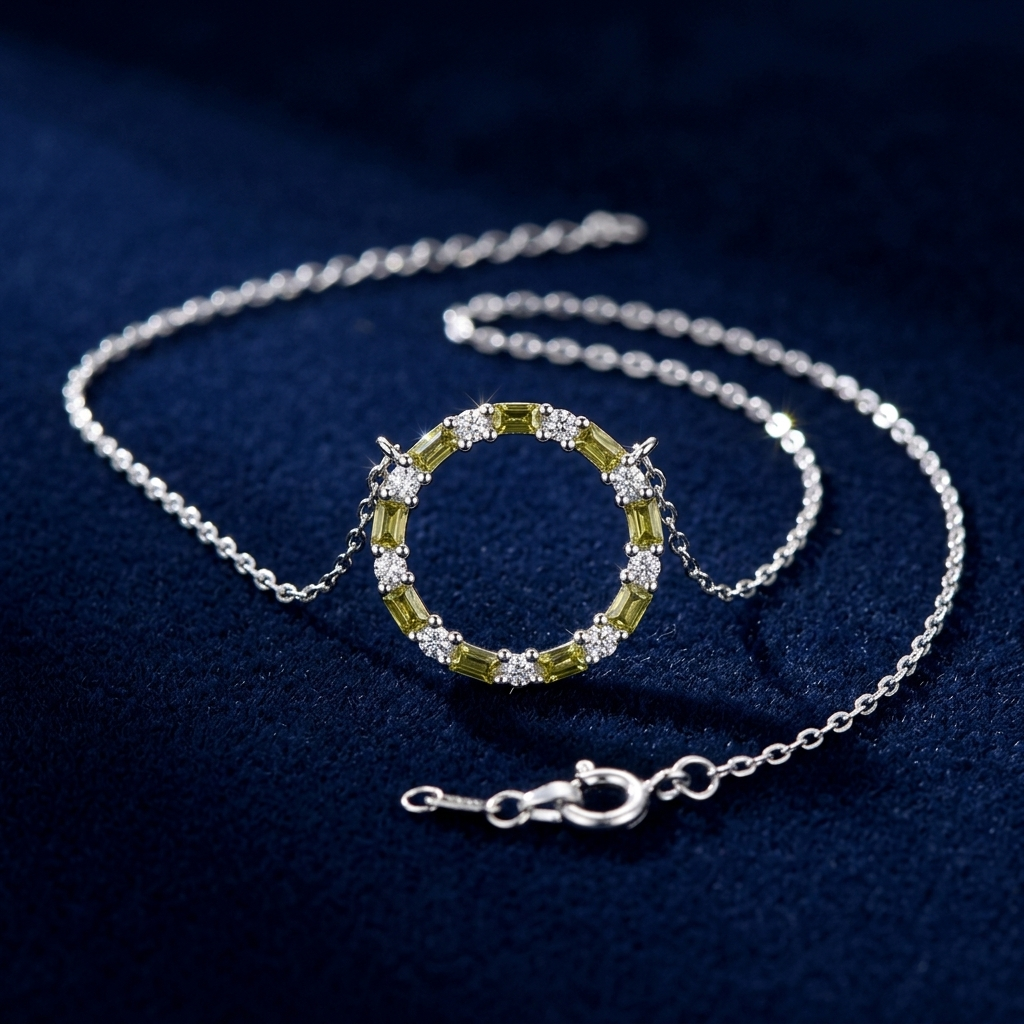 Collier Kreis Zirkonia weiß olivgrün