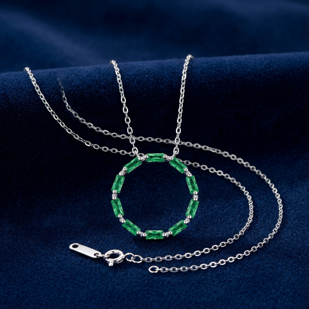 Collier Kreis Baguette smaragdgrün