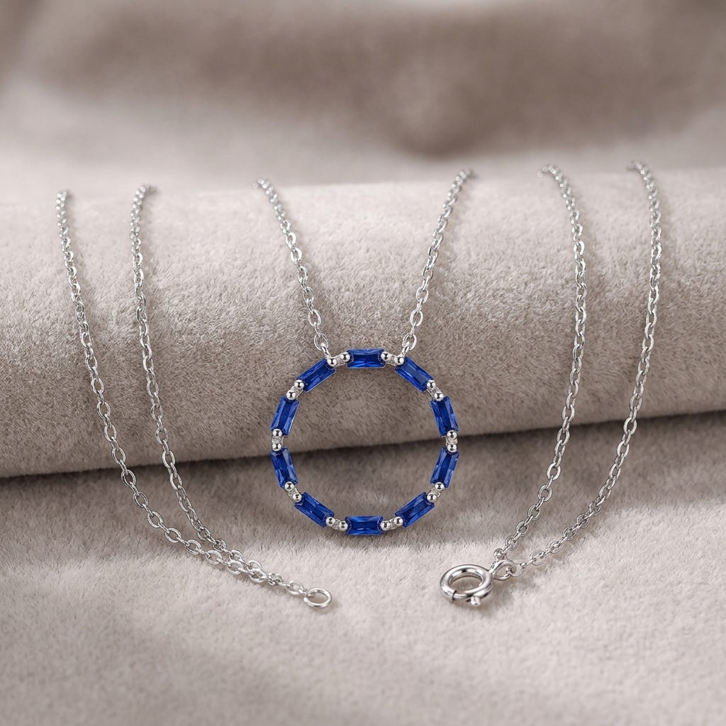 Collier Kreis Baguette saphirblau