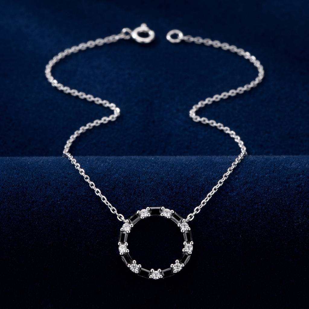 Collier Kreis Zirkonia weiß schwarz