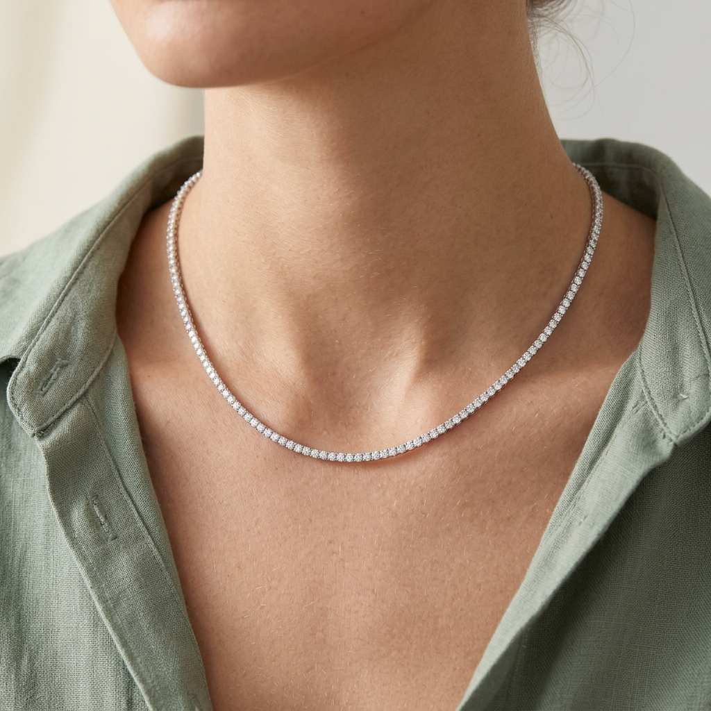 Tennis-Collier Silber 925 getragen